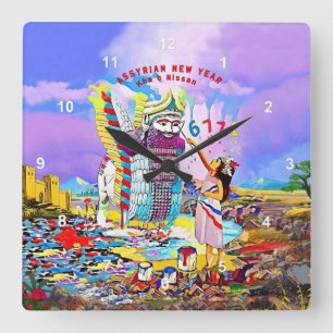 Assyrisches Neujahr Quadratische Wanduhr