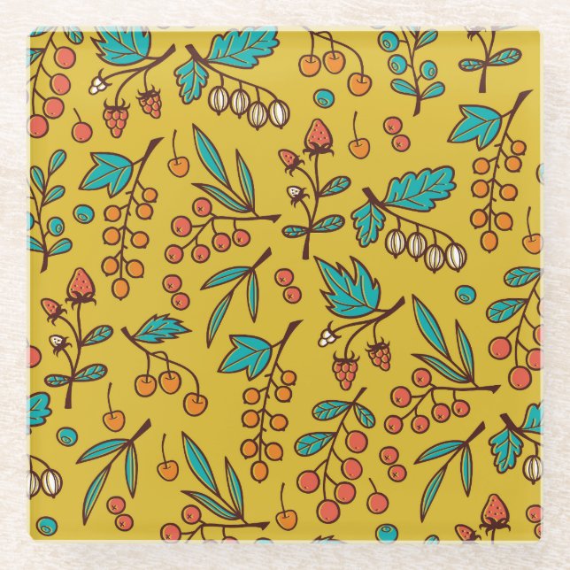 Äste, nahtlose Natur. Glasuntersetzer (Vorderseite)