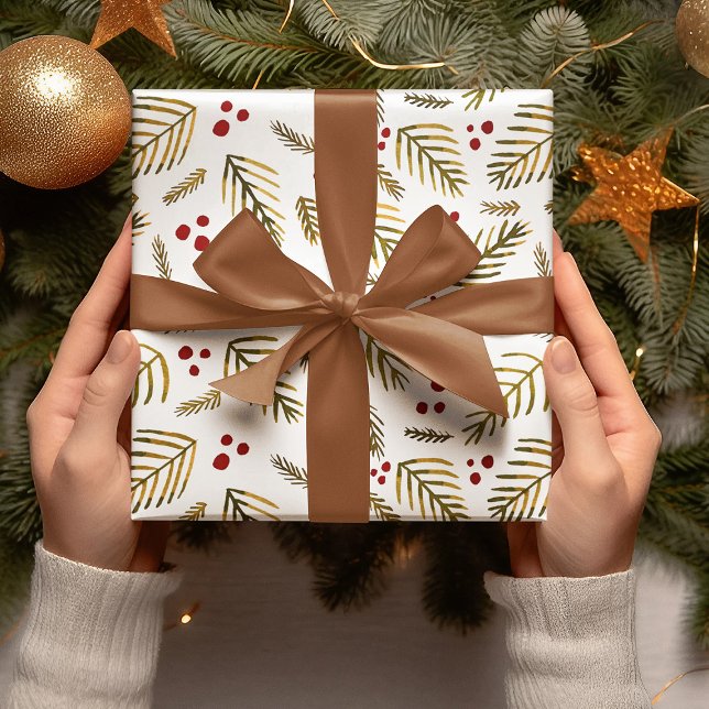 Äste und Beeren von Weihnachtsbaumen - Bernstein Geschenkpapier Set (Von Creator hochgeladen)