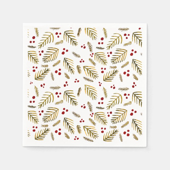 Äste und Beeren von Weihnachtsbaumen - Bernstein Serviette (Vorderseite)