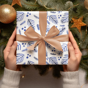 Äste und Beeren von Weihnachtsbaumen - blau Geschenkpapier Set