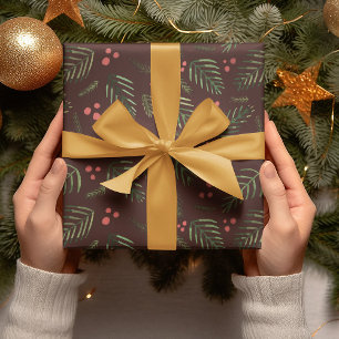 Äste und Beeren von Weihnachtsbaumen - braun und g Geschenkpapier Set