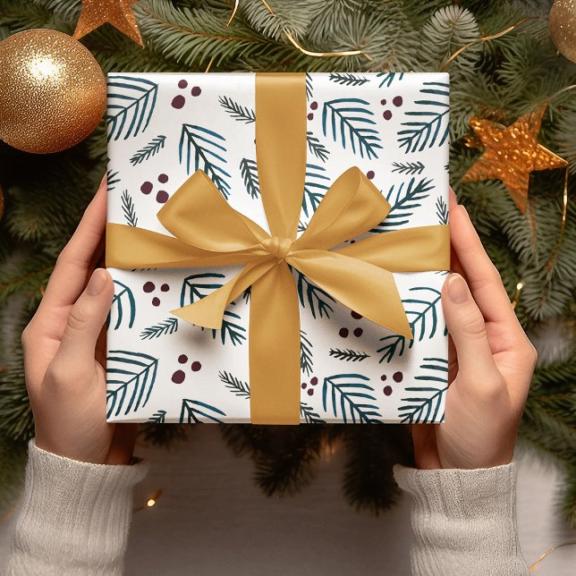 Äste und Beeren von Weihnachtsbaumen - dunkel aqua Geschenkpapier Set (Von Creator hochgeladen)