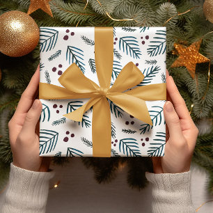 Äste und Beeren von Weihnachtsbaumen - dunkel aqua Geschenkpapier Set