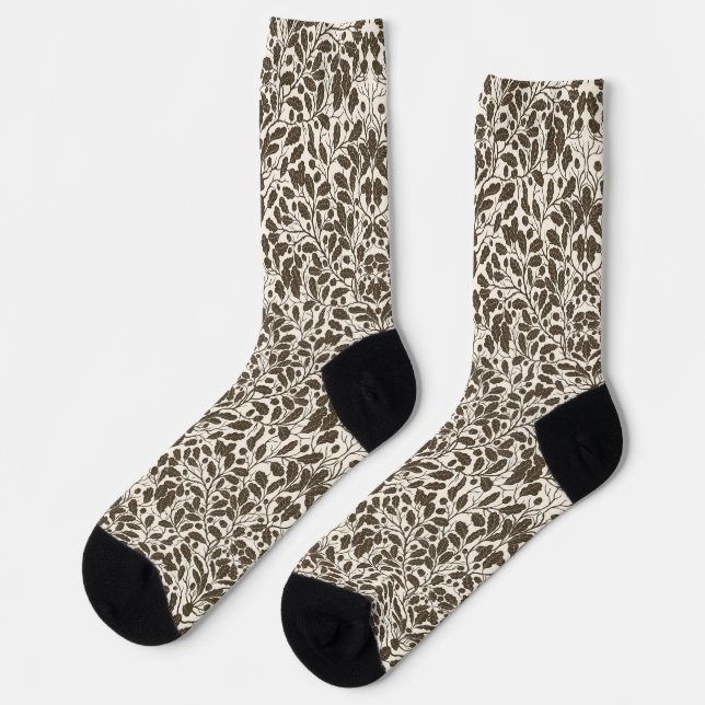 Äste und Blätter aus Eichen, Damastmuster in braun Socken (Linkes Detail)