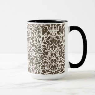 Äste und Blätter aus Eichen, Damastmuster in braun Tasse