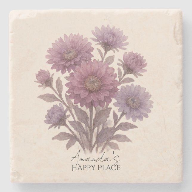 Aster-Blumen-Untersetzer, Personalisierte Blumen  Steinuntersetzer (Vorderseite)