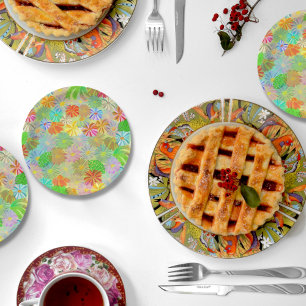 Aster & Cone Blume & tropische Blätter Aquarell Pappteller