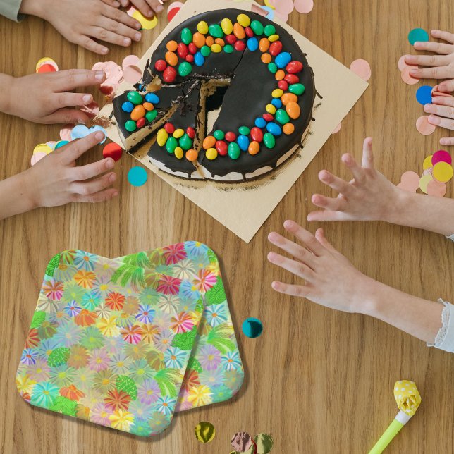 Aster & Cone Blume & tropische Blätter Aquarell Pappteller (Von Creator hochgeladen)