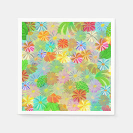 Aster & Cone Blume & tropische Blätter Aquarell Serviette