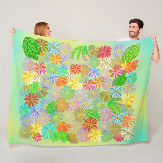 ASTER & CONE BLUME & TROPISCHE BLÄTTER WASSERFARBE FLEECEDECKE (Beispiel)