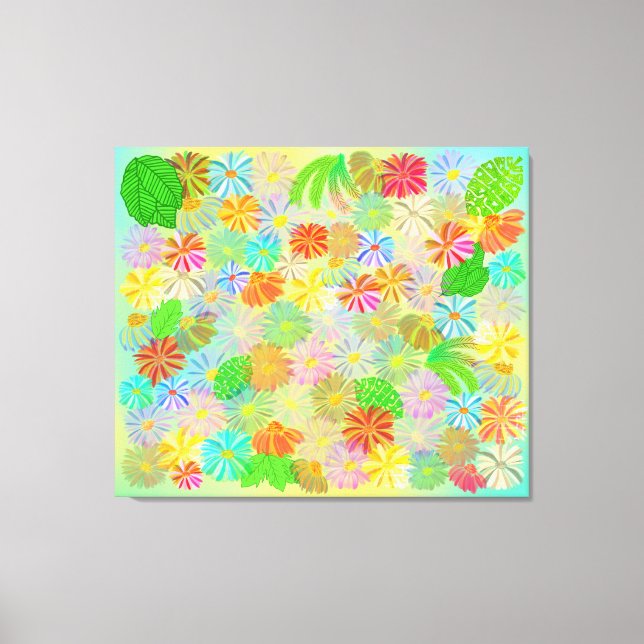 ASTER & CONE BLUME & TROPISCHE BLÄTTER WASSERFARBE LEINWANDDRUCK (Vorderseite)