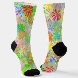 ASTER & CONE BLUME & TROPISCHE BLÄTTER WASSERFARBE SOCKEN
