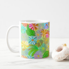 ASTER & CONE FLOWERS & TROPICAL LEAVES WATERCOLOR  KAFFEETASSE