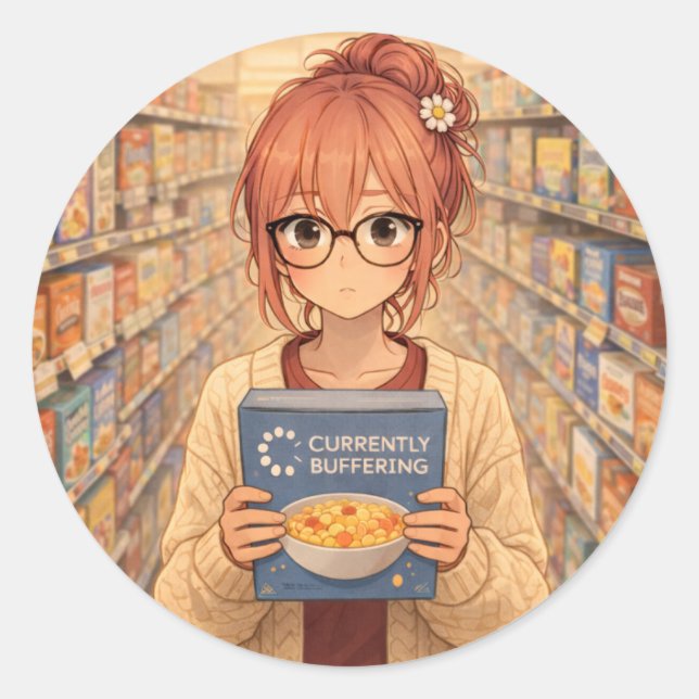 Aster™ Currently Buffering Round Sticker Cute Aest (Vorderseite)