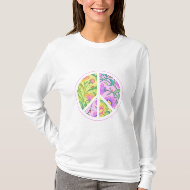 Aster Floral Peace Sign mit Lady Bugs T-Shirt (Vorderseite)