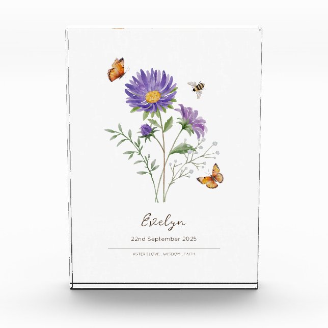 Aster Geburtsmonatsblume Fotoblock (Vorderseite)