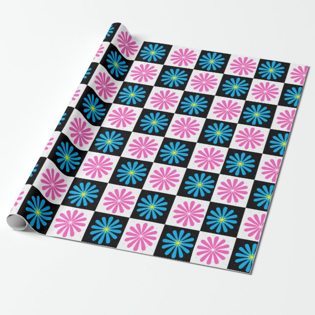 Aster Pink Blue Floral Abstrakt Geschenkpapier (Ungerollt)
