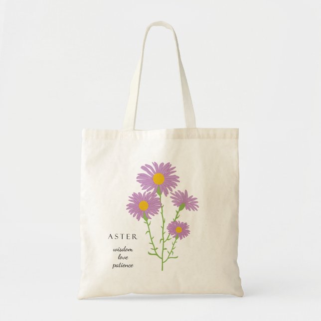 Aster September Geburtsmonat Blume Bag Tragetasche (Vorne)