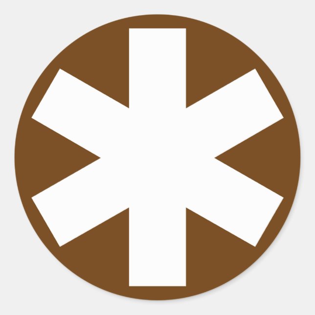 Asterisk - weiß auf braun runder aufkleber (Vorderseite)