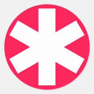 Asterisk - Weiß über Crimson Red Runder Aufkleber