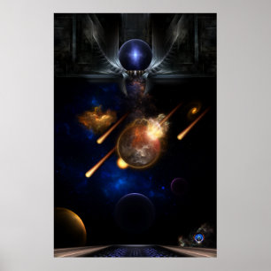 Asteroid Apokalypse Fraktal Art Spacescape Poster
