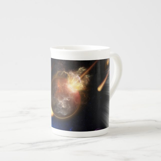 Asteroid Apokalypse Fraktal Art Spacescape Prozellantasse (Vorderseite Rechts)