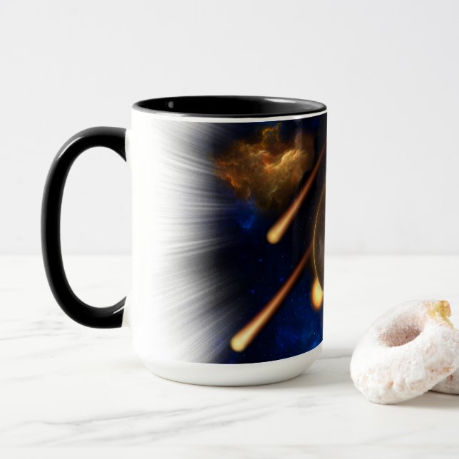 Asteroid Apokalypse Fraktal Art Spacescape Tasse (Mit Donut)