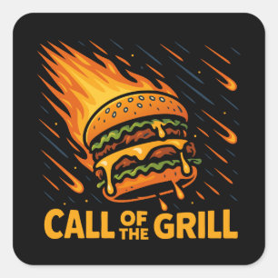 Asteroid Burger Call Of The Grill Quadratischer Aufkleber