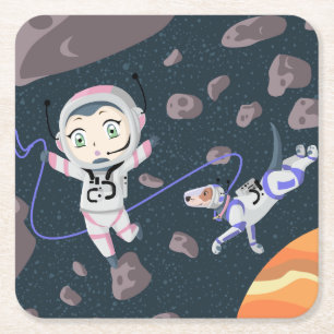 Asteroid Girl Rechteckiger Pappuntersetzer