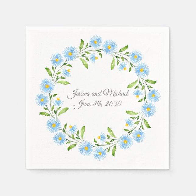 Asters Watercolor Floral Wreath Serviette (Vorderseite)