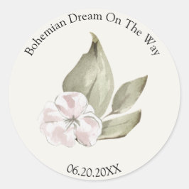 Ästetisch rosa Blume Grüne Blätter Weich Pastell Runder Aufkleber