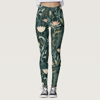 Ästhetik Dark Sage & Pfirsich Blumen Illustrative  Leggings