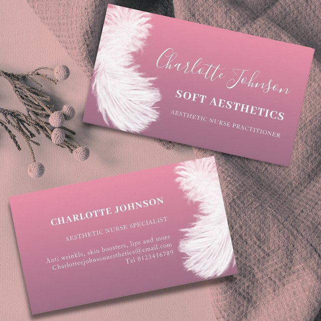 Ästhetik Hautpflege Moderne rosa Feder Visitenkarte (Modern Stylish nurse aesthetics skincare pink Business card)