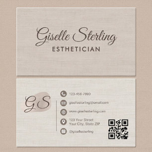 Ästhetiker Beige Leinen Modern Eleganter QR-Code Visitenkarte