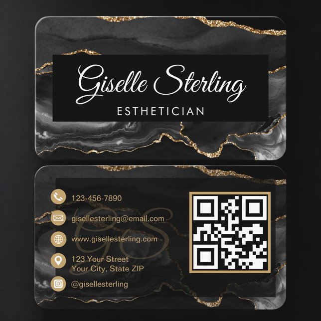 Ästhetiker QR Code Schwarz Gold Achat Luxus  Visitenkarte (Von Creator hochgeladen)