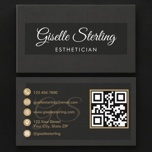 Ästhetiker QR Code schwarzes Leinen Luxus  Visitenkarte (Von Creator hochgeladen)