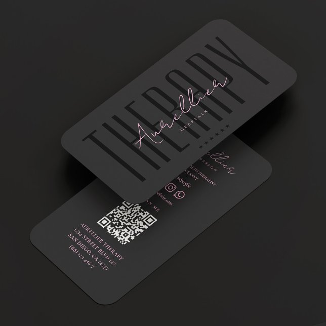Ästhetisch Black Pink Therapeutin Script Modern Visitenkarte (Von Creator hochgeladen)
