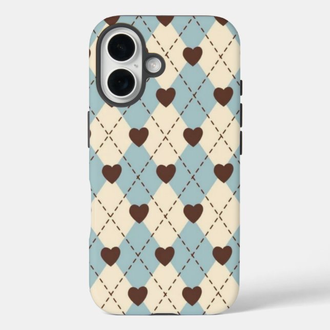 Ästhetisch Blau, Creme-Argyle-Herzmuster-Hülle Case-Mate iPhone Hülle (Rückseite)