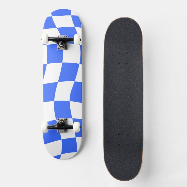 Ästhetisch-blaue Checkerboard Skateboard (Vorderseite)