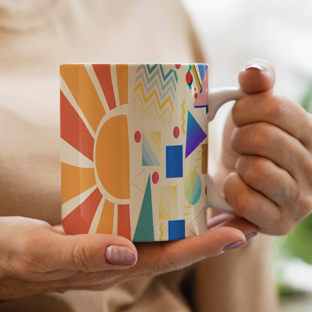 Ästhetisch-blaue Geometrie Vintager Sonnenuntergan Kaffeetasse (Von Creator hochgeladen)
