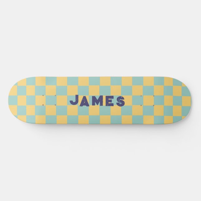 ästhetisch blaues Schachbrettmuster Skateboard (Horizontal)