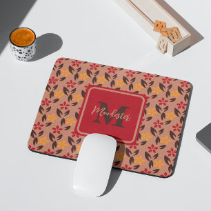 Ästhetisch-braune Burgundy-Monogram-Muster Mousepad