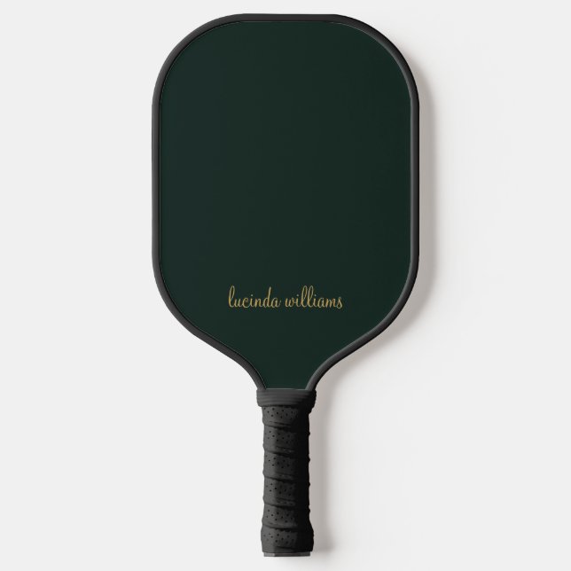 Ästhetisch dunkelgrüne Chic Gold Script Monogram Pickleball Schläger (Vorderseite)