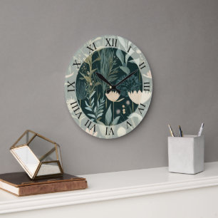 Ästhetisch dunkle Salbei- und Pfirsich-Blumen-Illu Große Wanduhr