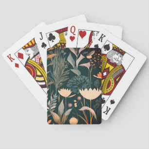 Ästhetisch dunkle Salbei- und Pfirsichblüten-Illus Spielkarten