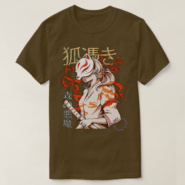 Ästhetisch Japanisch Kabuki Kitsune Maske Demon Sa T-Shirt (Design vorne)