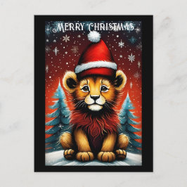 Ästhetisch Niedlicher Santa Baby Lion Snowy Weihna Postkarte