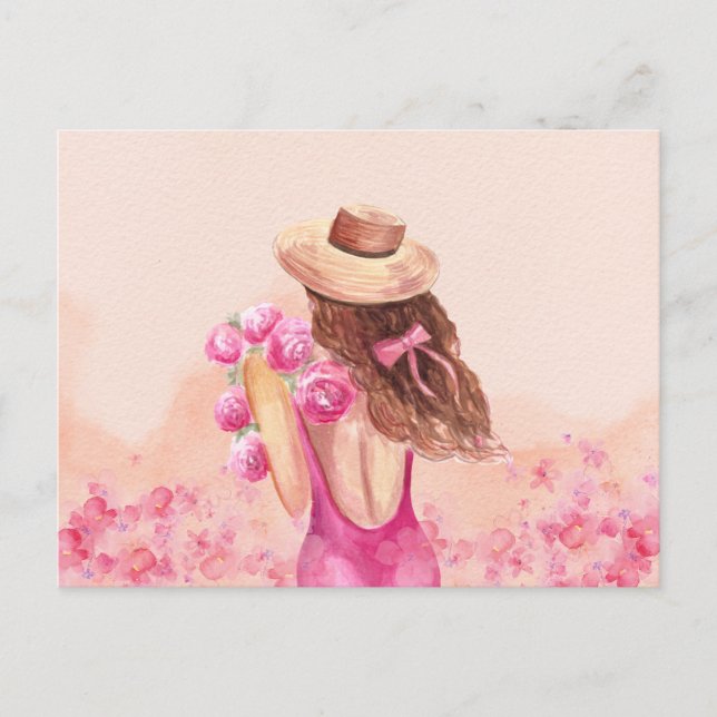 Ästhetisch Pink Blume Bouquet Girl Postcard Postkarte (Vorderseite)
