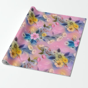 Ästhetisch rosa Muster mit gelben Blumen Geschenkpapier